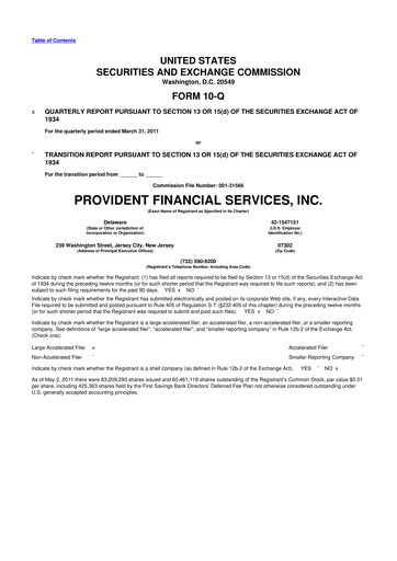 Thumbnail Provident Financial Services 10-Q Quarterly Report FY2011 