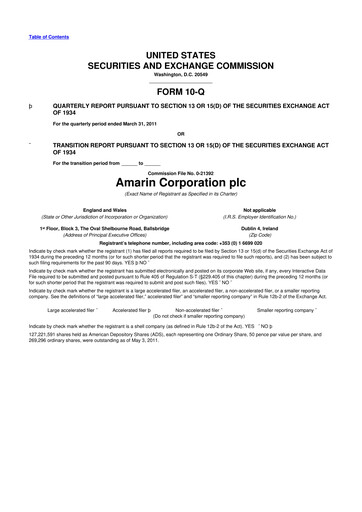 Thumbnail Amarin Corporation
 10-Q Quarterly Report FY 