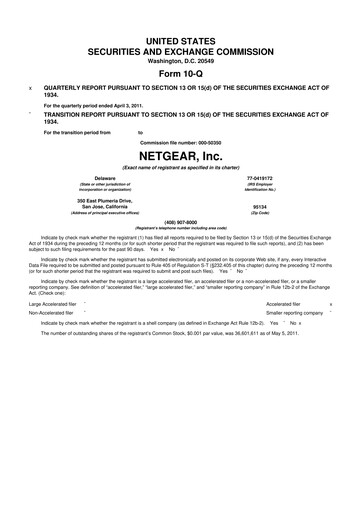Miniature NETGEAR 10-Q Rapport trimestriel  