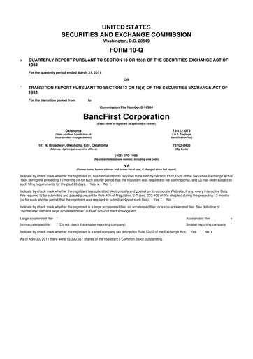 Thumbnail BancFirst 10-Q Quarterly Report FY 