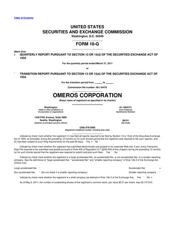 Vorschaubild Omeros Corporation 10-Q Quartalsbericht  
