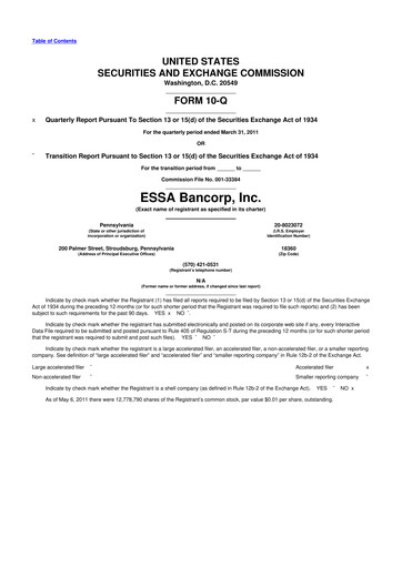 Thumbnail ESSA Bancorp 10-Q Quarterly Report FY 