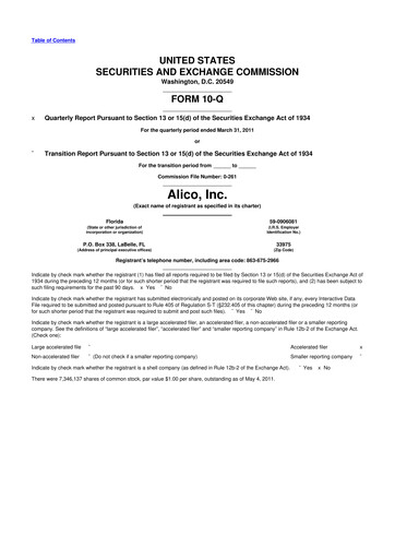 Thumbnail Alico
 10-Q Quarterly Report FY 