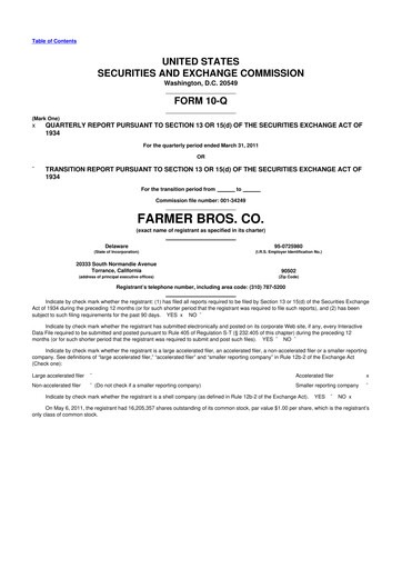 Thumbnail Farmer Brothers
 10-Q Quarterly Report FY 