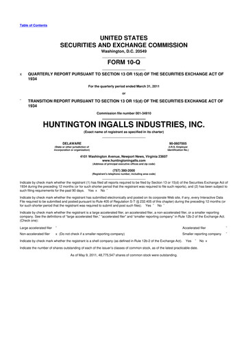Thumbnail Huntington Ingalls Industries
 10-Q Quarterly Report FY 