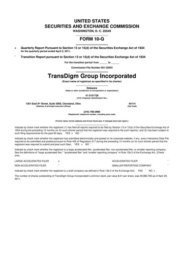 Thumbnail TransDigm Group 10-Q Quarterly Report FY2011 