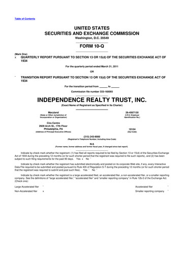 Thumbnail Independence Realty Trust
 10-Q Quarterly Report FY 