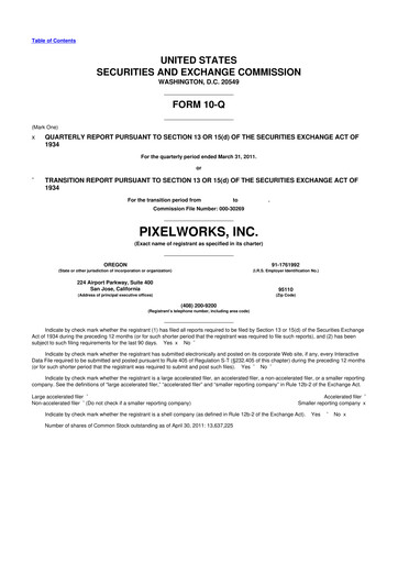 Miniature Pixelworks 10-Q Rapport trimestriel  