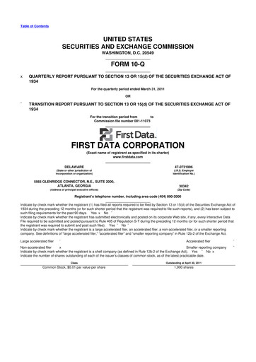 Thumbnail First Data Corporation 10-Q Quarterly Report FY 