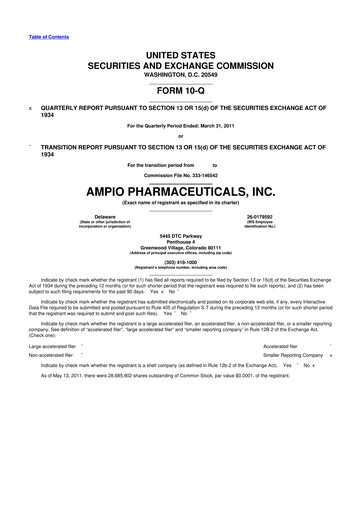 Thumbnail Ampio Pharmaceuticals 10-Q Quarterly Report FY 