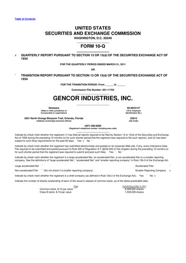 Miniature Gencor Industries
 10-Q Rapport trimestriel  