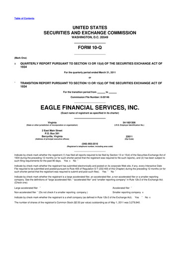 Thumbnail Eagle Financial Services 10-Q Quarterly Report FY 