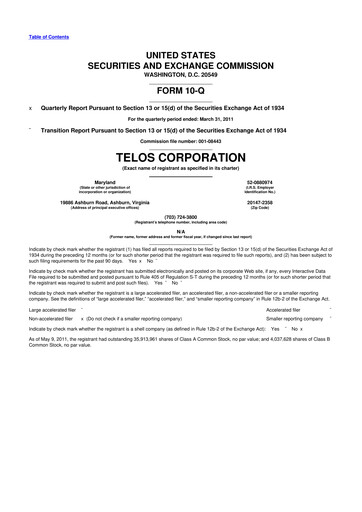 Thumbnail Telos 10-Q Quarterly Report FY 