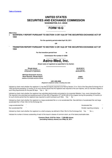 Miniature AstroNova, Inc. 10-Q Rapport trimestriel 2012 