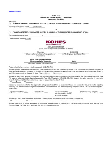 Thumbnail Kohl's
 10-Q Quarterly Report FY2011 