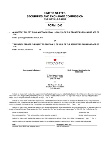 Thumbnail Macy's
 10-Q Quarterly Report FY2011 