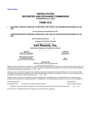 Thumbnail Vail Resorts
 10-Q Quarterly Report FY2011 