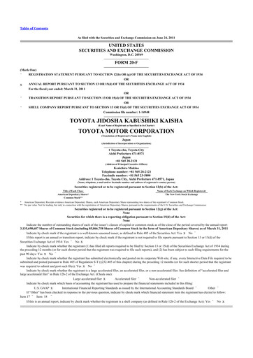 Thumbnail Toyota 20-F Annual Report 