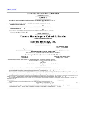 Vorschaubild Nomura Holdings 20-F Jahresbericht 