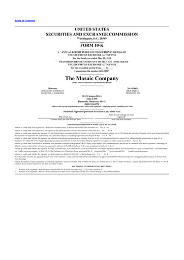 Thumbnail The Mosaic Company 10-K Annual Report 2011