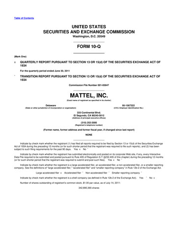 Thumbnail Mattel
 10-Q Quarterly Report FY2011 