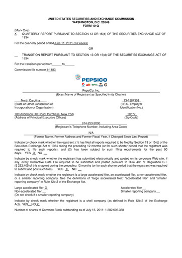 Miniature Pepsico 10-Q Rapport trimestriel 2011 