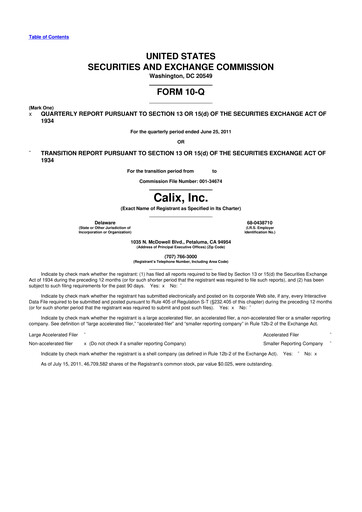 Thumbnail Calix 10-Q Quarterly Report FY2011 