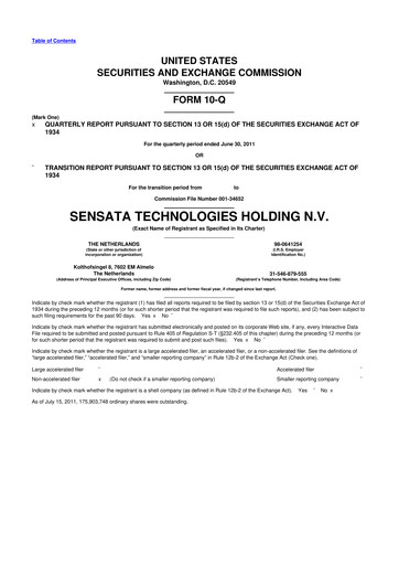 Thumbnail Sensata Technologies
 10-Q Quarterly Report FY2011 