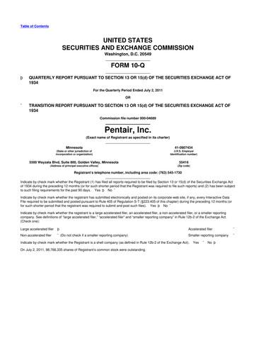 Thumbnail Pentair
 10-Q Quarterly Report FY2011 