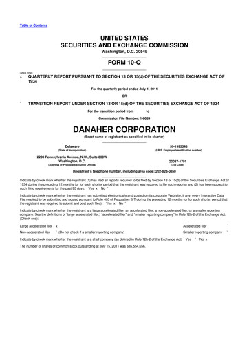 Miniature Danaher 10-Q Rapport trimestriel 2011 