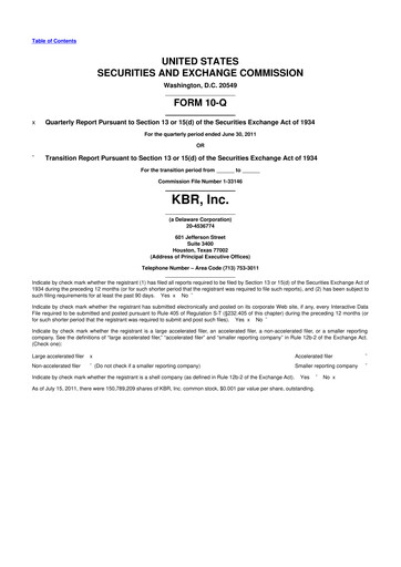 Thumbnail KBR
 10-Q Quarterly Report FY2011 