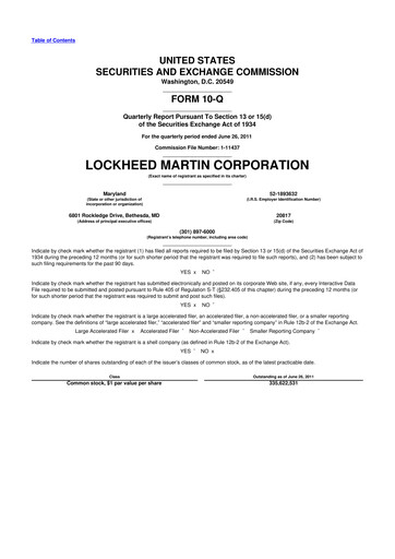 Thumbnail Lockheed Martin 10-Q Quarterly Report FY2011 