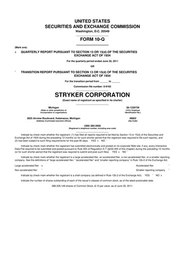 Thumbnail Stryker Corporation 10-Q Quarterly Report FY 