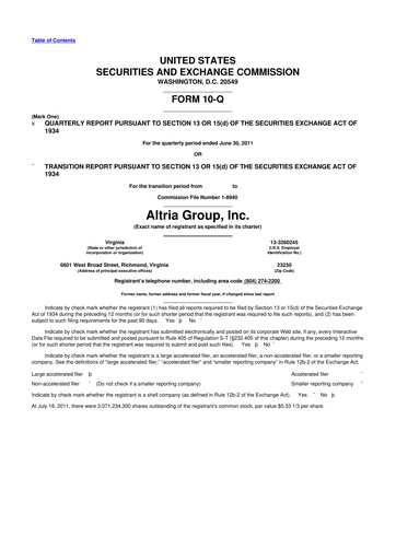 Thumbnail Altria Group 10-Q Quarterly Report FY2011 