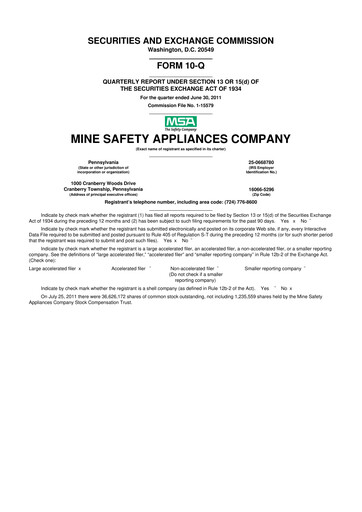 Miniature MSA Safety 10-Q Rapport trimestriel 2011 