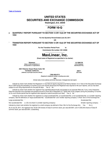 Thumbnail MaxLinear 10-Q Quarterly Report FY2011 