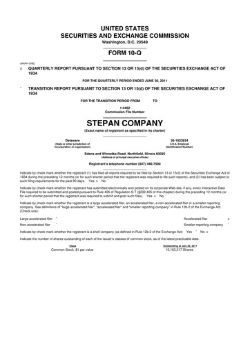 Thumbnail Stepan Company
 10-Q Quarterly Report FY2011 