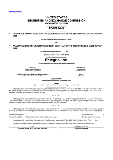 Miniature Entegris 10-Q Rapport trimestriel 2011 