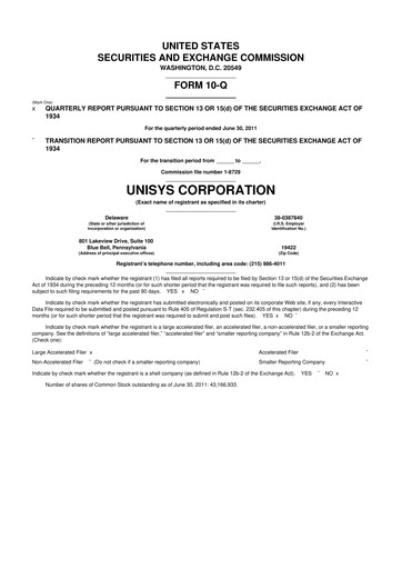 Thumbnail Unisys 10-Q Quarterly Report FY2011 