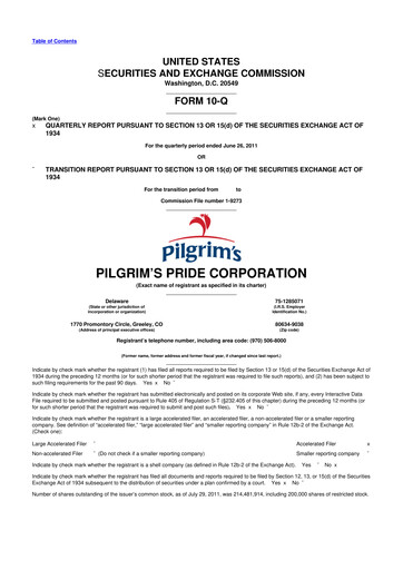 Thumbnail Pilgrim's Pride
 10-Q Quarterly Report FY2011 
