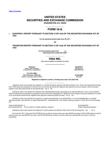 Vorschaubild Visa 10-Q Quartalsbericht 2011 