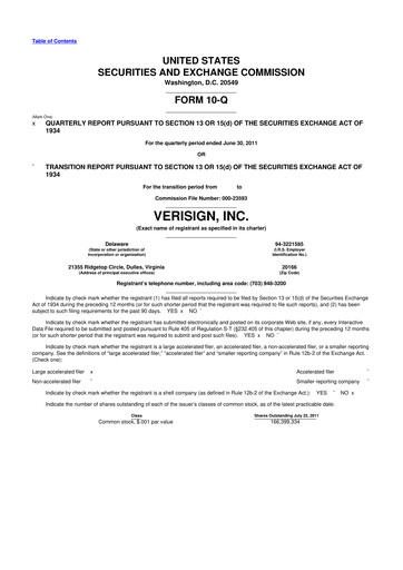 Thumbnail VeriSign 10-Q Quarterly Report FY2011 