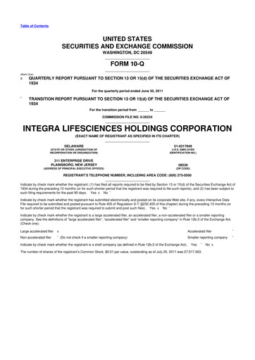 Thumbnail Integra LifeSciences 10-Q Quarterly Report FY2011 
