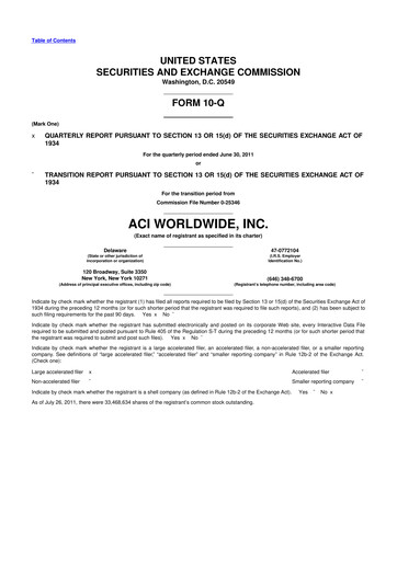Thumbnail ACI Worldwide
 10-Q Quarterly Report FY2011 