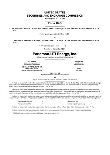 Thumbnail Patterson-UTI Energy 10-Q Quarterly Report FY2011 