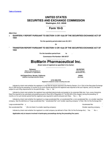 Thumbnail BioMarin Pharmaceutical 10-Q Quarterly Report FY2011 