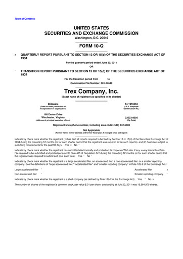 Vorschaubild Trex 10-Q Quartalsbericht 2011 