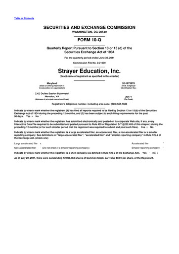 Thumbnail Strategic Education
 10-Q Quarterly Report FY2011 