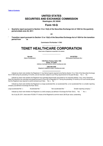 Thumbnail Tenet Healthcare 10-Q Quarterly Report FY2011 