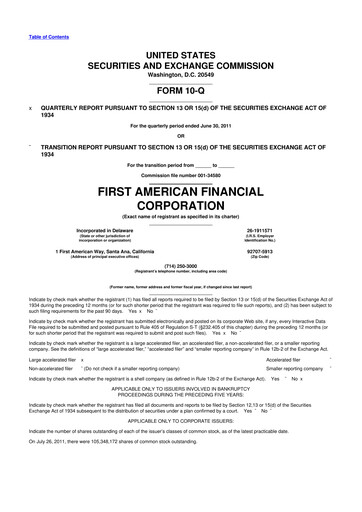 Miniature First American Financial Corporation 10-Q Rapport trimestriel 2011 